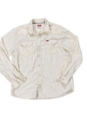 Wrangler Western Pearl Snap Shirt Cream Long Sleeve Workwear Men’s XL